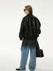 Jaqueta Feminina de Couro PU Outono 2026 Casaco Preto Corte Solto Gola Reversível Zíper Costura Jaqueta Casual de Manga Longa Top