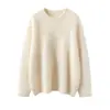 Nuevo suéter simple de punto cepillado con cuello redondo de cachemira pura para otoño e invierno para mujer, jersey cálido de manga larga de color liso grueso