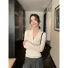 Mave Lin Design Sense Gola V Cruzada Suéter Feminino Outono/Inverno Top de Lã com Temperamento Roupa de Baixo
