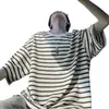 Camiseta de Rayas Estilo Americano de Manga Corta para Hombre, Verano Moderna Retro de Corte Holgado, Top Versátil Casual de Media Manga para Adolescentes