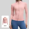 Jaqueta de yoga feminina em nylon de alta elasticidade, corte justo, gola alta, cardigã com zíper, top esportivo de manga longa para fitness para primavera e outono