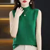 Chaleco de punto base de manga corta para primavera y otoño, adelgazante, de cuello semi-alto, versátil, ajustado, con temperamento, para interior y exterior
