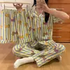 Yunduo Algodón Pijamas Populares para Mujer Manga Corta Pantalones Cortos Cárdigan Pijama de Tres Piezas Dibujos Animados Dulce Niña Ropa de Casa