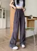 Pantalones Casuales de Algodón para Mujer Otoño Nuevo Estilo 2026 Cintura Alta Holgados Pierna Ancha Estilo Americano Pantalones Deportivos Negro Alta Densidad Minnie