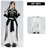 Disfraces de Jazz para Niñas para Desfiles, Conjunto de Ropa de Performance Crop Top Blanco y Negro con Lazo, Atuendo de Performance de Street Dance para Chica Jazz