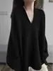 Nuevo Suéter Retro Estilo Perezoso Otoño e Invierno 100% Lana Australiana Cuello en V Maillard de Longitud Media Camiseta Interior Suave y Cera de Cachemira