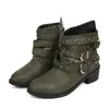 Estación Independiente Comercio Exterior Transfronterizo Europeo y Americano Botas de Cuero para Mujer Otoño e Invierno Tacón Grueso Talla Grande Correa Caña Corta Botas Individuales para Mujer en stock