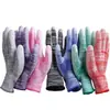 Guantes de PU con franjas recubiertos en los dedos, suaves, antideslizantes, resistentes al desgaste, de fibra de carbono y nailon, protección laboral, guantes de trabajo, venta al por mayor