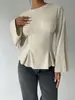 Moda europeia e americana transfronteiriça, top plissado justo de manga comprida, novo estilo, disponível na Amazon e em sites independentes, camiseta de gola alta para outono/inverno, roupas femininas