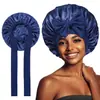 Gorro de Dormir Satinado Transfronterizo Gorro de Dormir Imitación Seda Sombrero Ancho de Satén Gorro de Dormir con Lazo para Cabello Rizado de Mujer