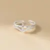 Anillo de Plata de Ley S925 Estilo Coreano Flor de Cuatro Hojas Fila de Diamantes Doble Capa Hueco Joyería de Mano Simple Flor R00542