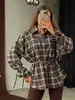 Chamarra Camisa a Cuadros Retro 2026 para Mujer, Top Casual Holgado de Manga Larga, Camisa Cepillada Adelgazante con Ajuste en la Cintura para Primavera y Otoño