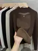 Suéter de una pieza de terciopelo y encaje con cuello alto medio para mujer, Camiseta interior gruesa con forro polar, Nuevo tejido de punto para Otoño e Invierno 2025