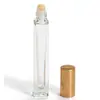 Botella Roller de Cristal Rosa Jade 10ml Botella Roller Cuadrada de Vidrio Transparente Botella para Aceite Esencial Botella de Perfume Botella Portátil con Dispensador Roll-On