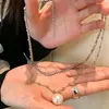 Luar Branco que Toca o Coração~ Colar de pérola com diamante duplo e brilhante, corrente para clavícula de desejo puro estilo coreano, colar versátil para o dia a dia
