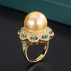 Zhuang Shengsheng Joyería Cobre Chapado en Oro Incrustado Perla Obeid Moda Retro Anillo de Diamante 16mm