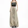 Calça casual de trabalho de nicho para mulheres, caimento solto, cintura alta preta, modeladora, nova, leve, perna larga, secagem rápida, estilo paraquedista