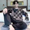 Pijama Casual para Hombre de Primavera y Otoño Nuevo Pulóver Manga Larga Holgado Estilo Coreano Ropa Deportiva Se Puede Usar Fuera de Casa Conjunto de Hogar