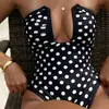 Maiô Peça Única Europeu e Americano Retro de Bolinhas com Suspensório para Mulheres, Moda Praia Sexy de Alta Qualidade com Modelagem Justa, Biquíni Peça Única