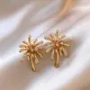 Brincos de Tarraxa Fogos de Artifício com Pérola Prata e Zircônia para Mulheres Estilo Coreano High-End Leve Luxo Brincos Nicho Único Exquisitos Versáteis Joias para Orelha