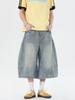 Calça Shorts Jeans Ampla Cortada Estilo Retrô Americano Lavada Desgastada Sabre Verão Unissex Designer
