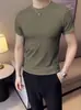 Camiseta de Manga Corta Elástica Ajustada Estilo Nuevo Transfronteriza para Hombre, Versión Coreana de Verano, Top Sencillo de Media Manga Texturizado, Camiseta Casual de Marca de Moda