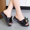 Sandalias Transfronterizas de Cuero Genuino con Lazo para Mujer, para Verano al Aire Libre, Sandalias de Moda 2023 para Celebridades de Internet, Punta Redonda, que Aumentan la Altura
