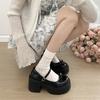 Zapatos de Cuero Estilo Francés Tacón Grueso Suela Gruesa para Mujer 2024 Invierno Nuevo Estilo Estilo Japonés Boca Baja Zapatos Mary Jane Mujer