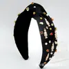 Diadema de Halloween Europea y Americana Transfronteriza con Tela Negra y Naranja, Pedrería, Accesorios de Calavera, Accesorio para el Cabello Ancho de Moda Anudado para Mujeres