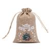 Bolsa de lino navideña, traje, paquete de regalo de dulces navideños, bolsillo con cordón, bolsa de tela pequeña