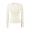 Camiseta Básica Sencilla Versátil Cuello Redondo Hombro Normal Manga Larga Otoño Nuevo Estilo Moda Versátil Corte Ajustado Color Sólido Camiseta Base