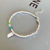 Pulsera de dos cuentas de plata rota estilo ins, pulsera retro de cristal de nicho que combina con todo, pulsera elegante y sencilla de celebridades de Internet.