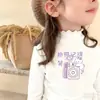 Camiseta Base de Manga Larga con Orejas de Peluche para Niñas, Otoño e Invierno, Top de Cuello Medio-Alto para Niñas Pequeñas, para Niños de Edad Media a Mayores