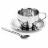 Taza de café de acero inoxidable, doble capa anti-quemaduras, juego de taza y platillo de café de alta estética para uso doméstico, taza de café Americano helado estilo italiano