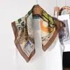 Pañuelo Cuadrado de Algodón Estilo Pintura al Óleo con Estampado de Arte Vintage, Pañuelo de Seda Decorativo Suave y Versátil, Nuevo Pañuelo de Cuello de Moda para Mujer