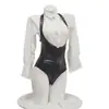 Lingerie Sexy Vermelha, Uniforme de Secretária Quente em Couro Sintético Peça Única, Conjunto Profissional para Role-Playing de Professor 2796