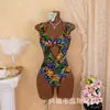 Conjunto de Bikini de Tirante con Estampado Tropical Bohemio para Mujer con Traje de Baño de una Pieza a Juego para Vacaciones en la Playa
