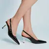 Zapatos de Tacón Alto con Tira Fina, Punta Fina, Apertura Baja, Talón Cerrado y Sandalias de Espalda Abierta, Estilo Transfronterizo Elegante y Sofisticado en Negro, con un Toque Francés de Alta Gama y Diseño Versátil