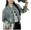 En stock Otoño/Invierno 2025 Nuevo Estilo Coreano Retro Diseño Nicho Chaqueta de Mezclilla Chaqueta Mujer Azul Otro Otro Algodón