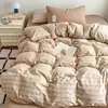 Juego de sábanas de algodón 100% teñido en hilo, algodón lavado a cuadros, estilo minimalista de Amazon transfronterizo, juego de cuatro piezas con sábana bajera, venta al por mayor desde el fabricante