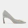 Tacones Cuadrados con Hebilla Rv Modelo Nuevo 2026 Zapatos de Piel de Oveja para Mujer con Punta Cuadrada Estilo Profesional Hebilla Cuadrada Tacón de Aguja Boca Baja Rojo