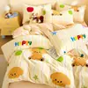 Juego de Cuatro Piezas de Terciopelo de Leche Invierno Doble Cara con Felpa Espesa Franela Terciopelo Coral Sábana Funda de Edredón Juego de Tres Piezas Ropa de Cama