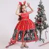 Vestido de Navidad para Piano de Estilo Nuevo Europeo y Americano Transfronterizo para Niñas con Estampado de Dibujos Animados Vestido de Danza de Rendimiento de Satén