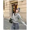 Jaqueta de Moletom Curta Cinza para Mulheres 2026 Novo Outono e Inverno Estilo Coreano Slim Fit Blusa com Capuz para Looks de Outono