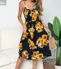 2026 Ropa Femenina Transfronteriza Ebay Amazon Más Vendido Vestido con Tirantes Finos Volantes Estampado de Girasol Botones al Frente