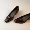 Zapatos Elegantes de Tacón Grueso de 7 cm con Punta Cuadrada, Corte Bajo y Charol para Mujer, Tacones Altos Negros Retro, Zapatos de Commuter para Mujer