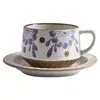 Conjunto de Xícara e Pires de Cerâmica Grossa Retrô Caneca Japonesa Pintada à Mão Café Caseiro Xícara de Latte Xícara de Café da Manhã Atacado