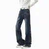 Calça jeans patchwork com rebites estilo americano, unissex, coleção de outono, estilo high-street, com padrão de bigode de gato, levemente flare, calça comprida, marca da moda, efeito emagrecedor, calça reta