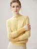 Suéter de Cachemira de Lujo Ligero con Cuello Alto y Bloques de Color para Mujer Otoño Invierno Botones Ajustado Capa Base Suéter Tejido Atmosférico