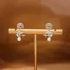 Pendientes de Clip para Oreja Perforada de Diseño Nicho Exquisitos de Alta Gama con Forma de Estrella de Cuatro Puntas y Perla, Pendientes Versátiles para el Día a Día